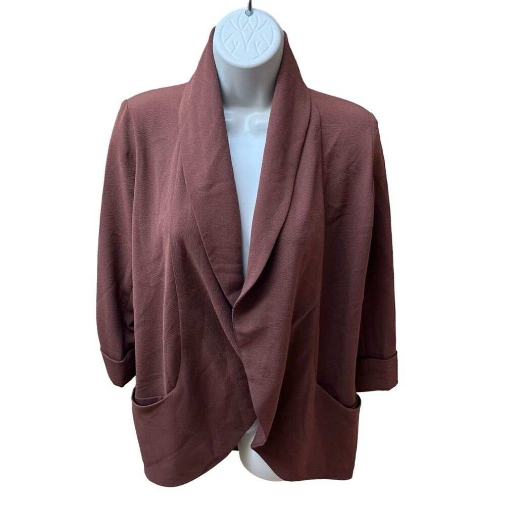 Aritzia Wilfred Blazer Women's Size 2 Chevalier Brown Open Front 3/4 Sleeve Cuff